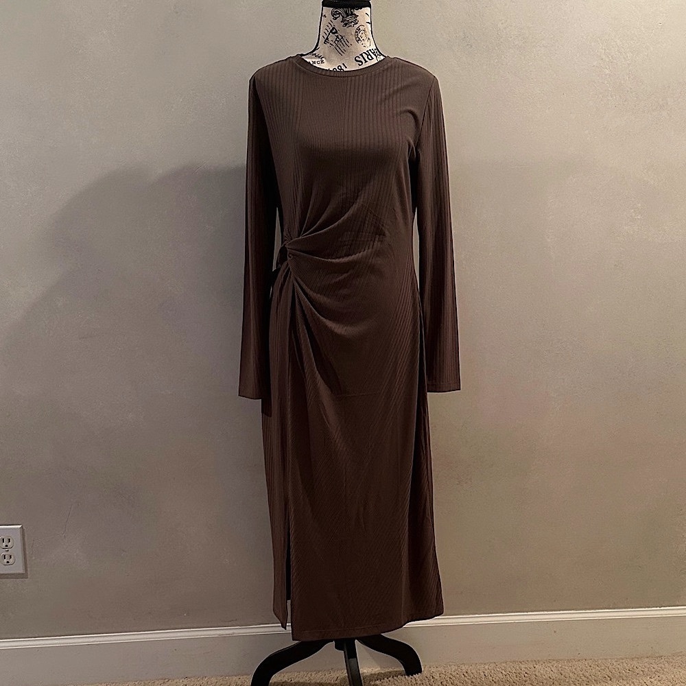 NWT Elegant Brown Long Sleeve Dress